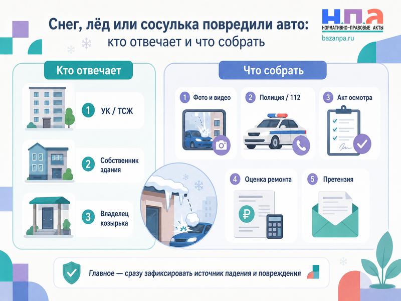 Снег, лед или сосулька упали на автомобиль кто отвечает и как взыскать стоимость ремонта