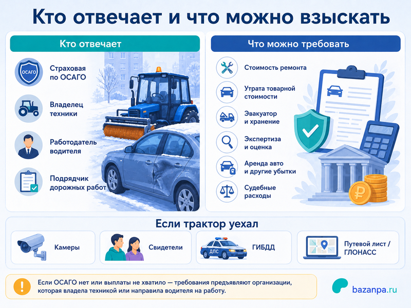 Снегоуборочная машина, трактор или коммунальная техника повредили автомобиль как установить виновника и взыскать ущерб