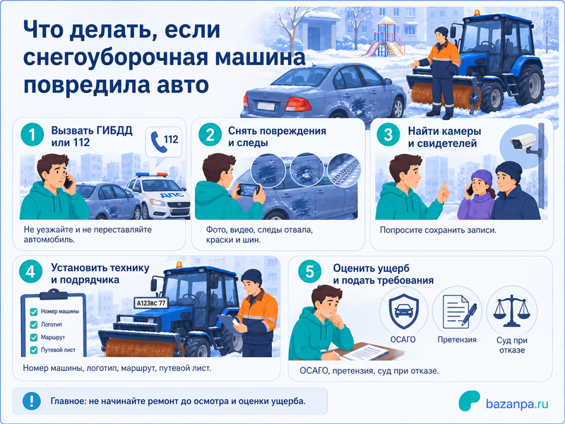 Снегоуборочная машина, трактор или коммунальная техника повредили автомобиль как установить виновника и взыскать ущерб