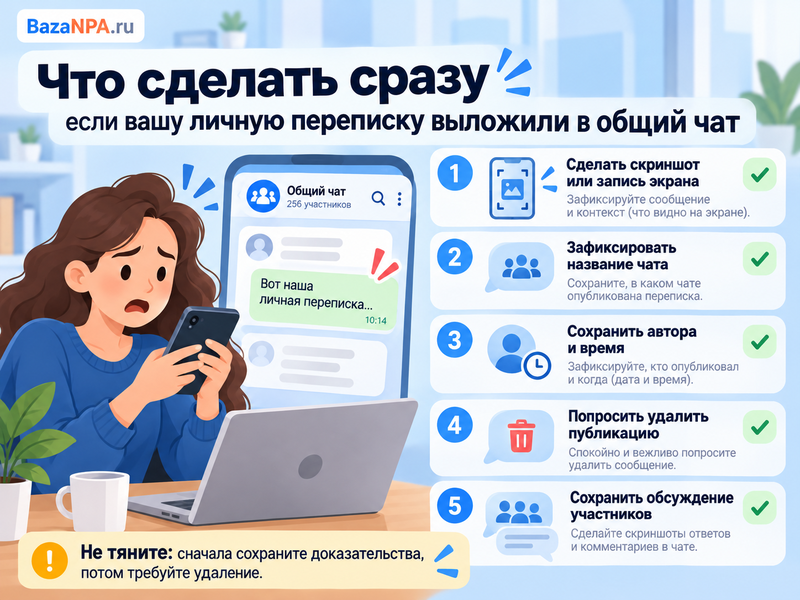 Собеседник выложил личную переписку в общий чат - что делать