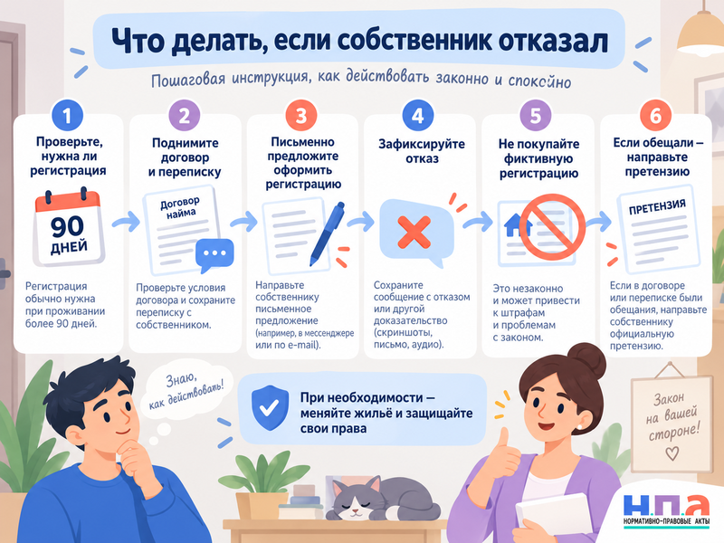 Собственник отказывается оформить квартиранту временную регистрацию