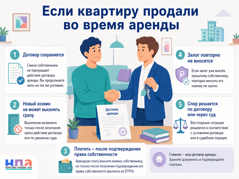Собственник продал квартиру во время аренды сохраняется ли договор и может ли новый хозяин выселить жильца