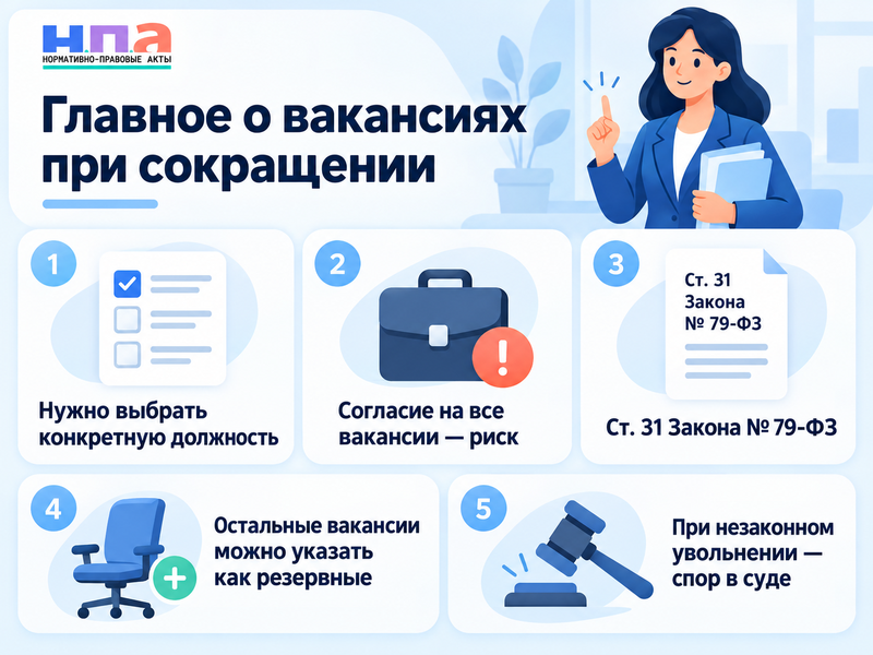 Согласился на несколько вакансий при сокращении - могут ли уволить госслужащего