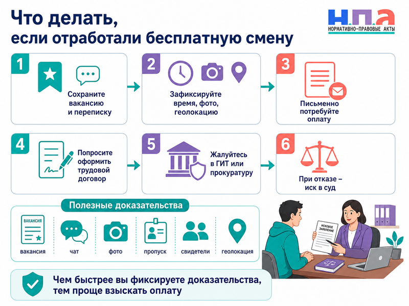 Соискателя пригласили на бесплатную тестовую смену, стажировку или пробный рабочий день как потребовать оплату