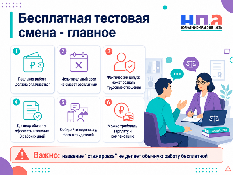 Соискателя пригласили на бесплатную тестовую смену, стажировку или пробный рабочий день как потребовать оплату