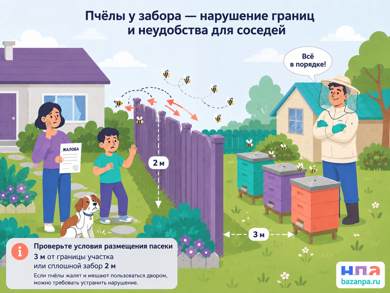 Сосед держит пчёл рядом с границей участка как добиться переноса ульев