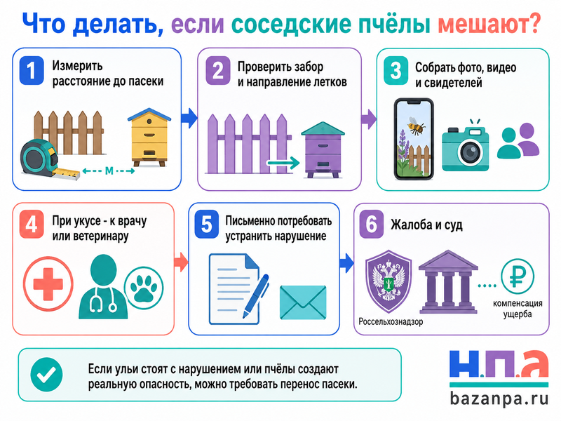 Сосед держит пчёл рядом с границей участка как добиться переноса ульев