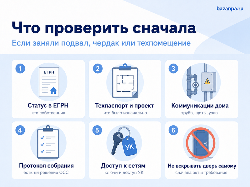 Сосед или организация заняли подвал, чердак, кладовую либо техническое помещение дома как вернуть общее имущество