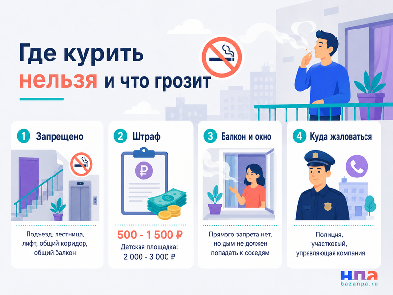 Сосед курит в подъезде, на балконе или в окно куда жаловаться и можно ли взыскать компенсацию
