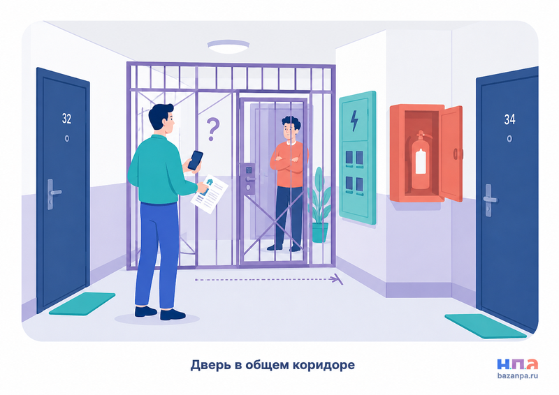 Соседи установили дверь, решетку или тамбур в общем коридоре согласование, пожарные требования и демонтаж