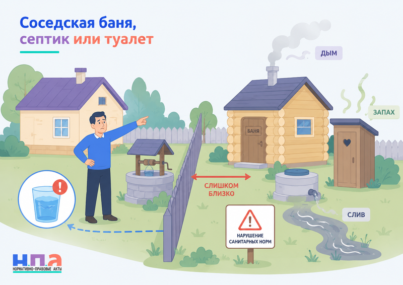 Соседская баня, септик или туалет нарушают санитарные нормы как добиться переноса