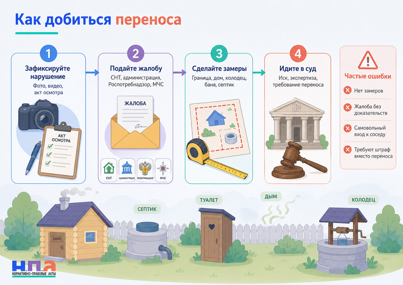 Соседская баня, септик или туалет нарушают санитарные нормы как добиться переноса