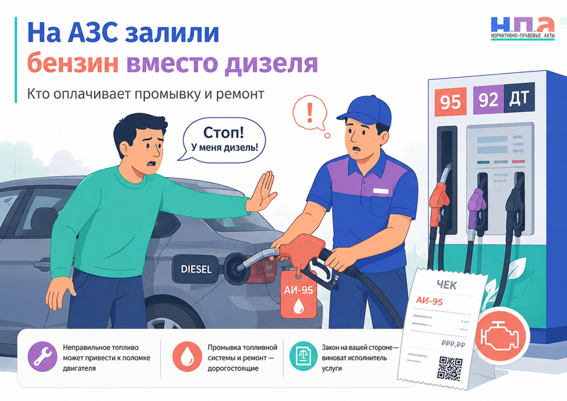 Сотрудник АЗС залил бензин вместо дизеля кто оплачивает промывку и ремонт
