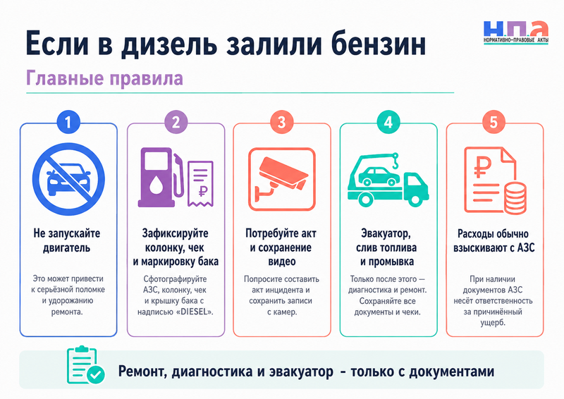 Сотрудник АЗС залил бензин вместо дизеля кто оплачивает промывку и ремонт