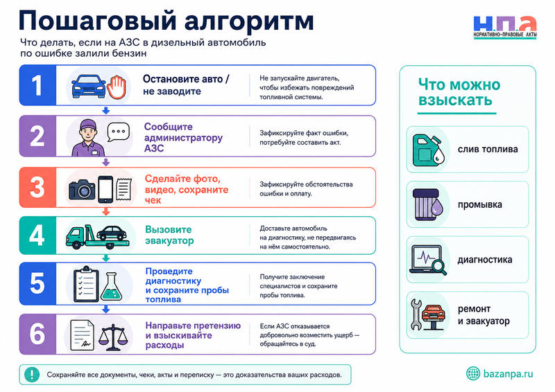 Сотрудник АЗС залил бензин вместо дизеля кто оплачивает промывку и ремонт