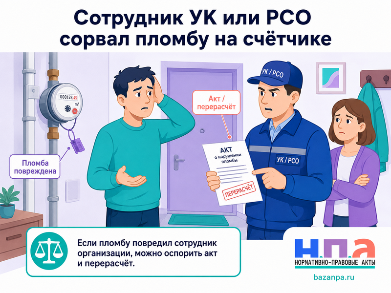 Сотрудник УК или РСО сорвал пломбу на счётчике как оспорить акт и перерасчёт