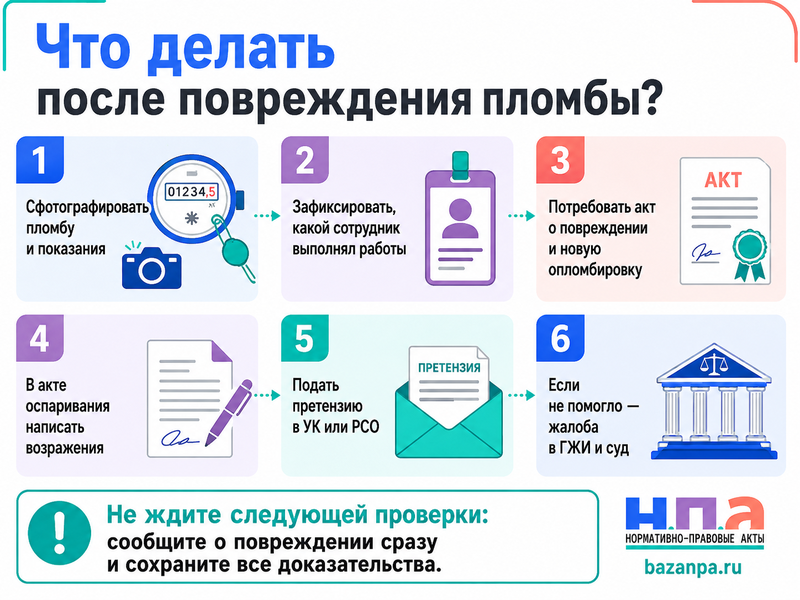 Сотрудник УК или РСО сорвал пломбу на счётчике как оспорить акт и перерасчёт