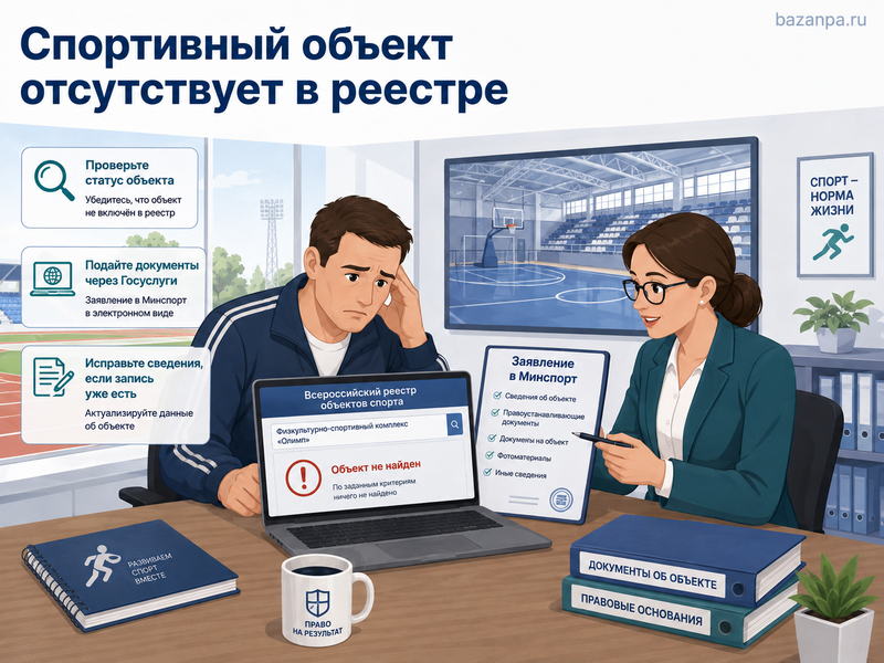 Спортивный объект отсутствует во Всероссийском реестре объектов спорта