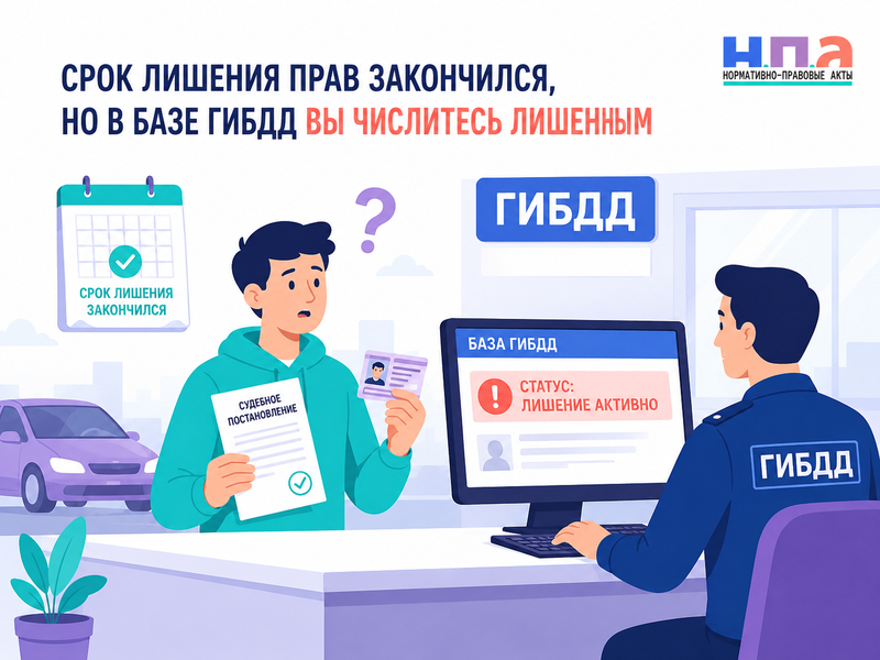 Срок лишения водительских прав закончился, но в базе ГИБДД водитель числится лишенным что делать