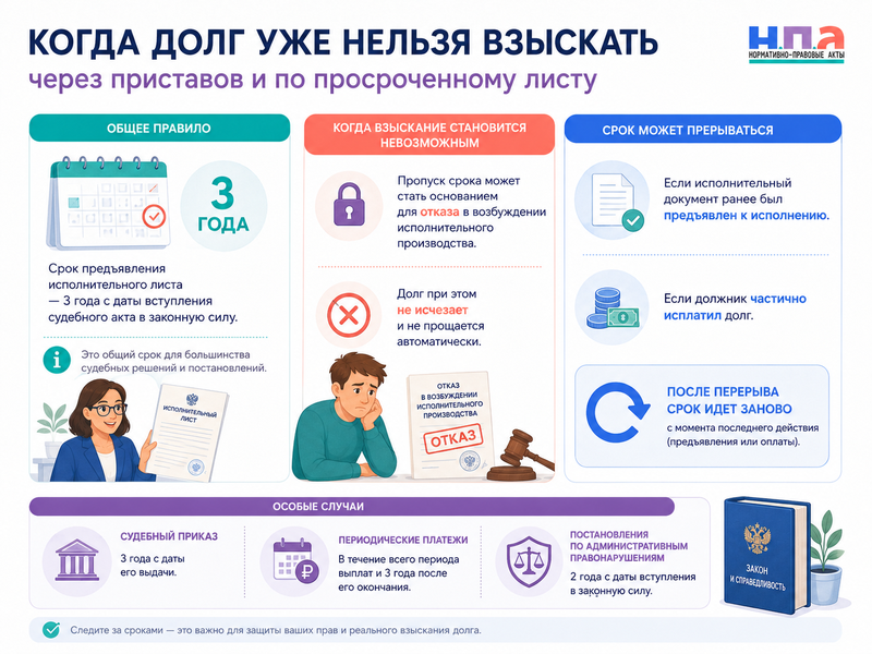 Срок предъявления исполнительного листа когда долг уже нельзя взыскать