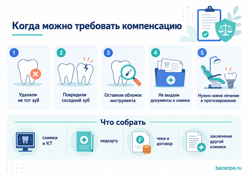 Стоматолог удалил не тот зуб, оставил обломок инструмента или повредил соседний