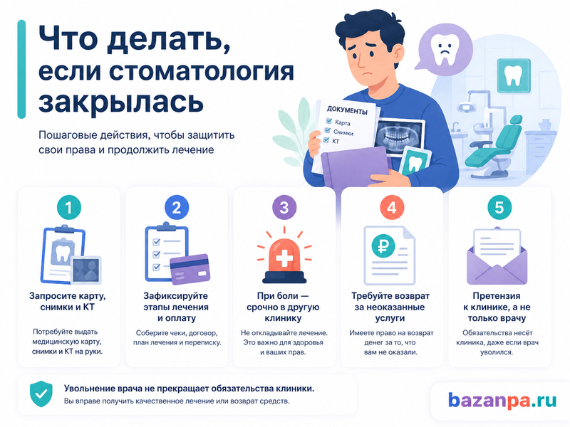 Стоматология закрылась или врач уволился до завершения лечения что делать