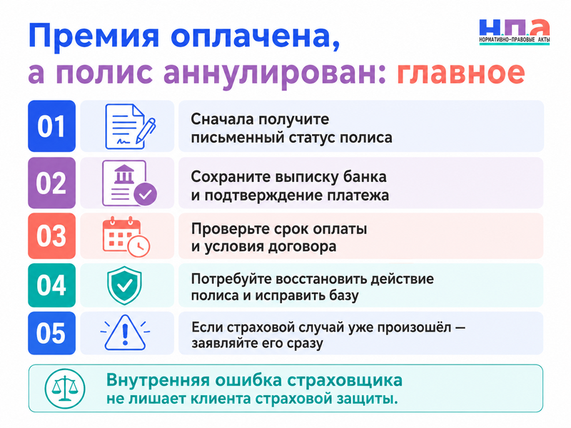 Страховая аннулировала полис из-за якобы неоплаченной премии, хотя деньги перечислены что делать