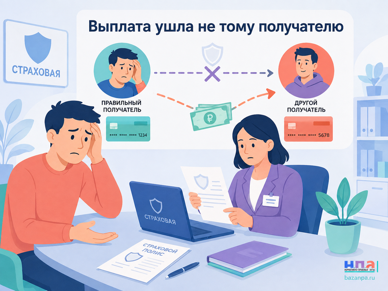 Страховая компания перечислила выплату другому выгодоприобретателю или на неправильный банковский счёт