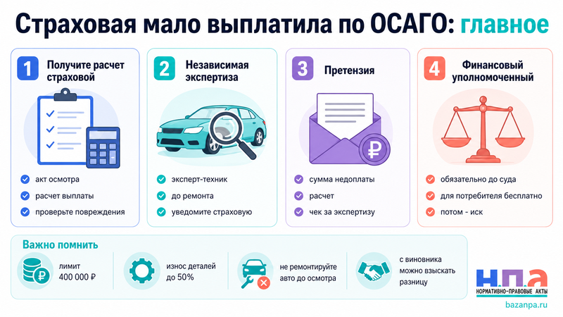 Страховая мало выплатила по ОСАГО независимая экспертиза, претензия и финансовый уполномоченный