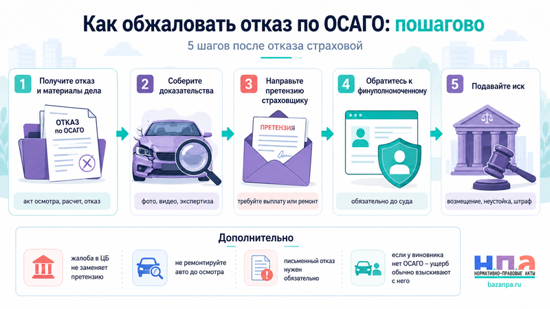 Страховая отказала в выплате по ОСАГО основания отказа и порядок обжалования