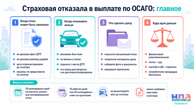 Страховая отказала в выплате по ОСАГО основания отказа и порядок обжалования