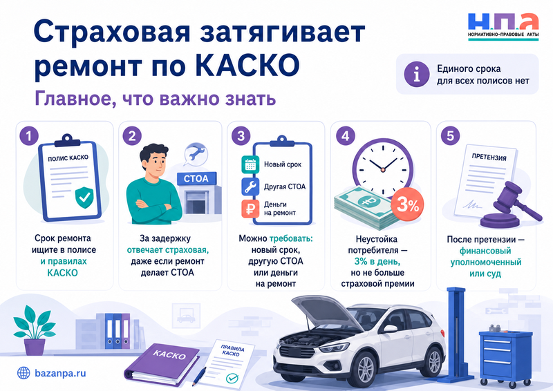 Страховая затягивает ремонт автомобиля по КАСКО: сроки, сервис и возврат денег