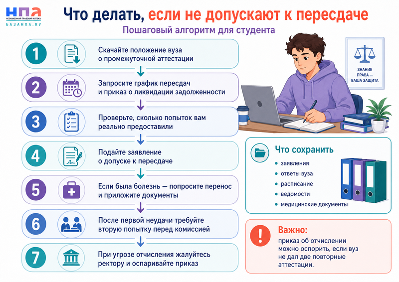Студента не допускают к пересдаче экзамена или комиссии правила вуза и защита от отчисления