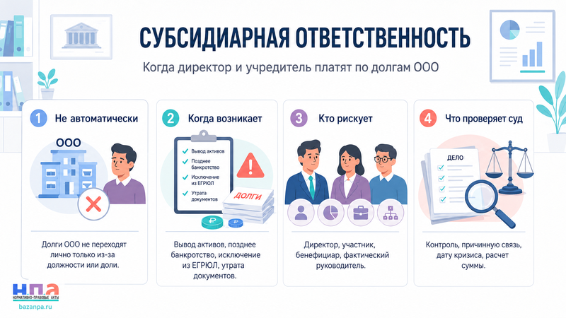 Субсидиарная ответственность директора и учредителя когда придется платить долги ООО
