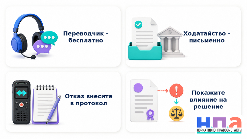 Суд не предоставил переводчика участнику как зафиксировать нарушение и обжаловать акт