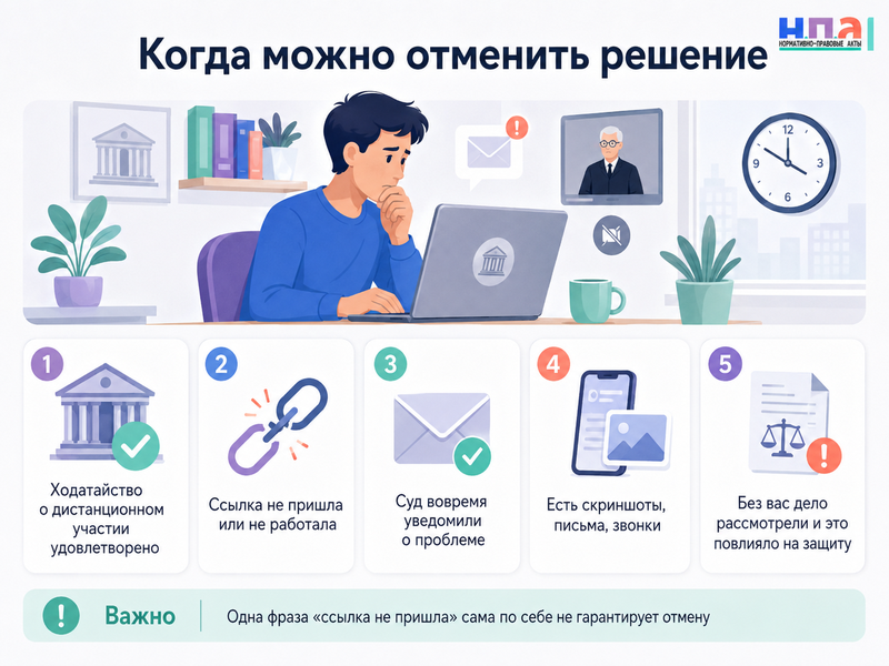 Суд не прислал ссылку на видеозаседание или произошел технический сбой как отменить решение
