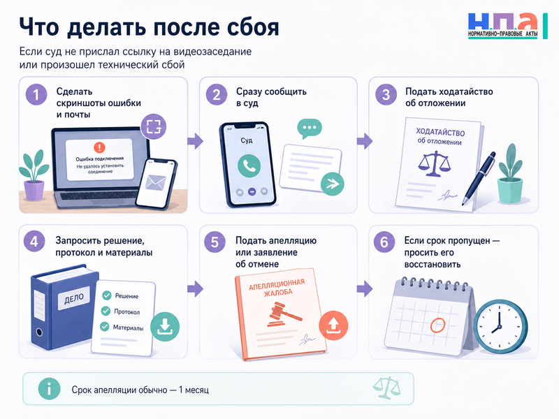 Суд не прислал ссылку на видеозаседание или произошел технический сбой как отменить решение