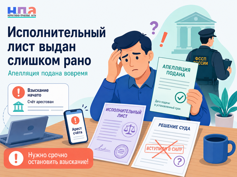 Суд ошибочно выдал исполнительный лист при своевременной апелляции как остановить исполнение