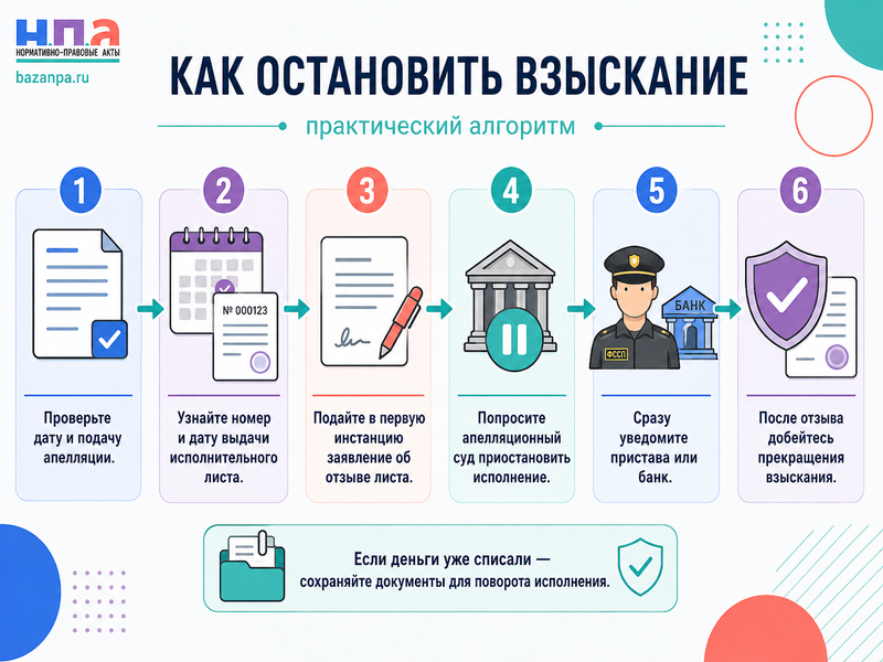Суд ошибочно выдал исполнительный лист при своевременной апелляции как остановить исполнение