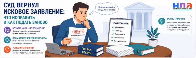 Суд вернул исковое заявление: что исправить и как подать заново