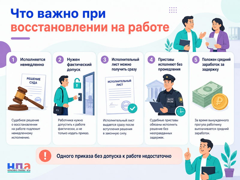 Суд восстановил работника, но работодатель не допускает к работе как исполнить решение