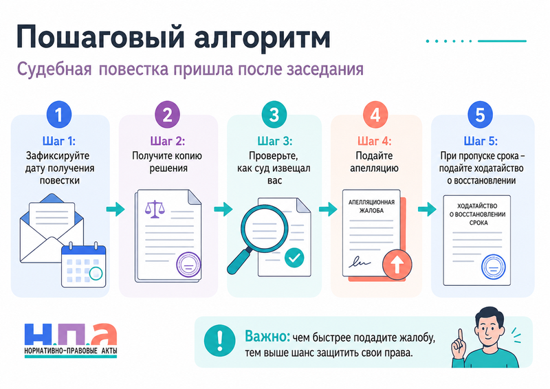 Судебная повестка пришла после заседания как восстановить срок и обжаловать решение