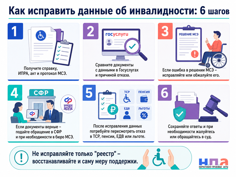 Сведения об инвалидности отсутствуют или неверны в реестре как исправить данные и получить льготы, ТСР и выплаты