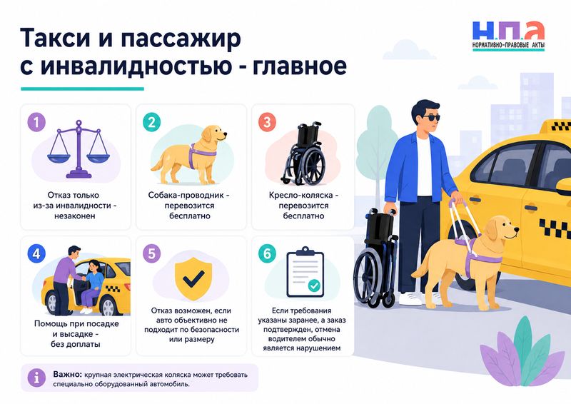 Такси отказалось перевозить пассажира с собакой-проводником, креслом-коляской или средством реабилитации