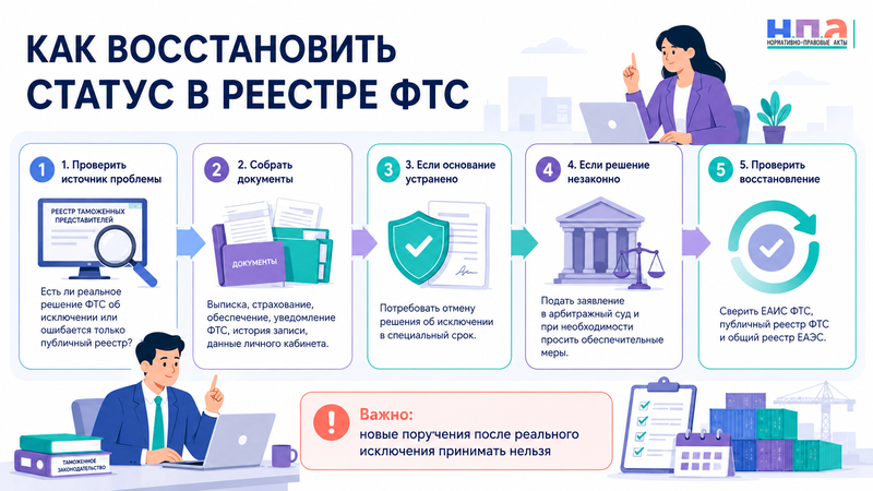 Таможенного представителя ошибочно исключили из реестра ФТС или указан неправильный статус как восстановить запись и взыскать убытки в 2026 году