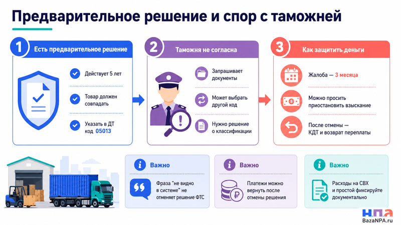 Таможня не применяет предварительное решение о классификации товара