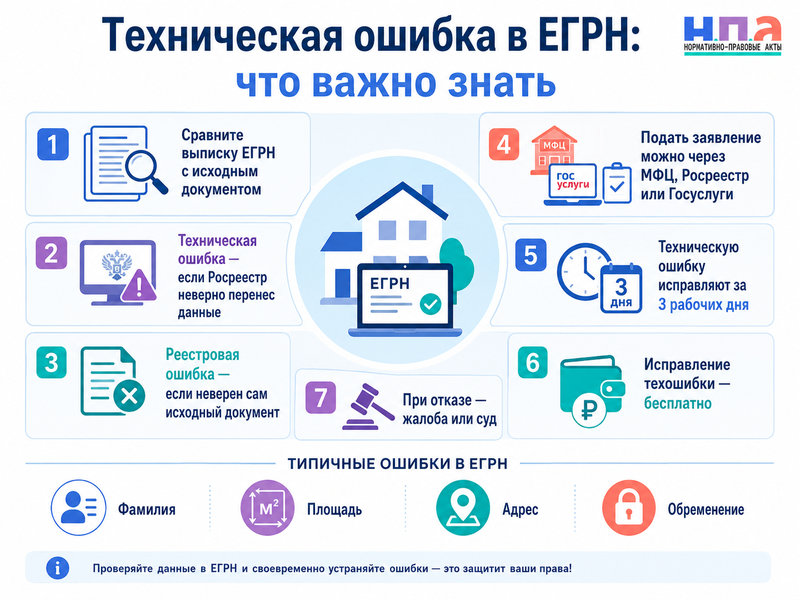 Техническая ошибка в ЕГРН как исправить фамилию собственника, площадь, адрес или ошибочное обременение