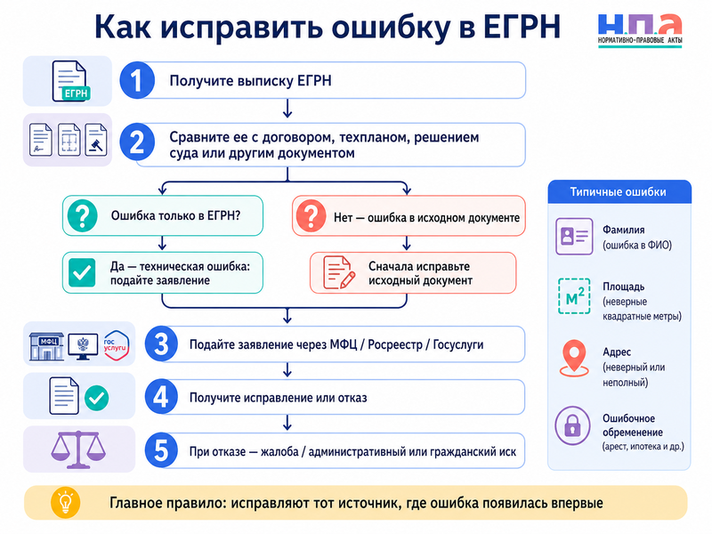 Техническая ошибка в ЕГРН как исправить фамилию собственника, площадь, адрес или ошибочное обременение