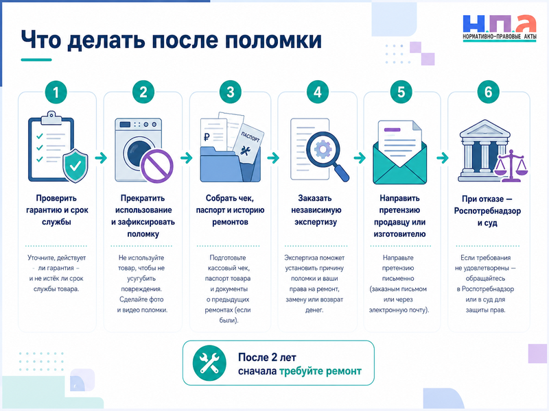 Товар сломался после окончания гарантии: требования в пределах срока службы и экспертиза за счет покупателя