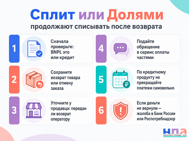 Товар вернули или заказ отменили, а Сплит или Долями продолжают списывать платежи
